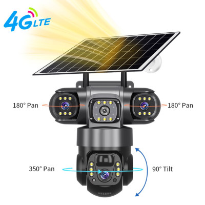 V380 PRO 3 Lens Solar 4G Sim Supported Rechargeble Battery Backup PTZ IP Camera 6MP Outdoor Waterproof Auto Tracking Color Night Vision Two Way Audio PTZ CCTV Camera