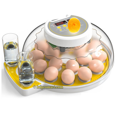 Round Yellow 18 Egg Automatic Incubator - AC and DC Dual Power, Auto Temperature, Humidity Display with Automatic Egg Turning Control - Round Clear Window Special Edition 18 Egg Incubator